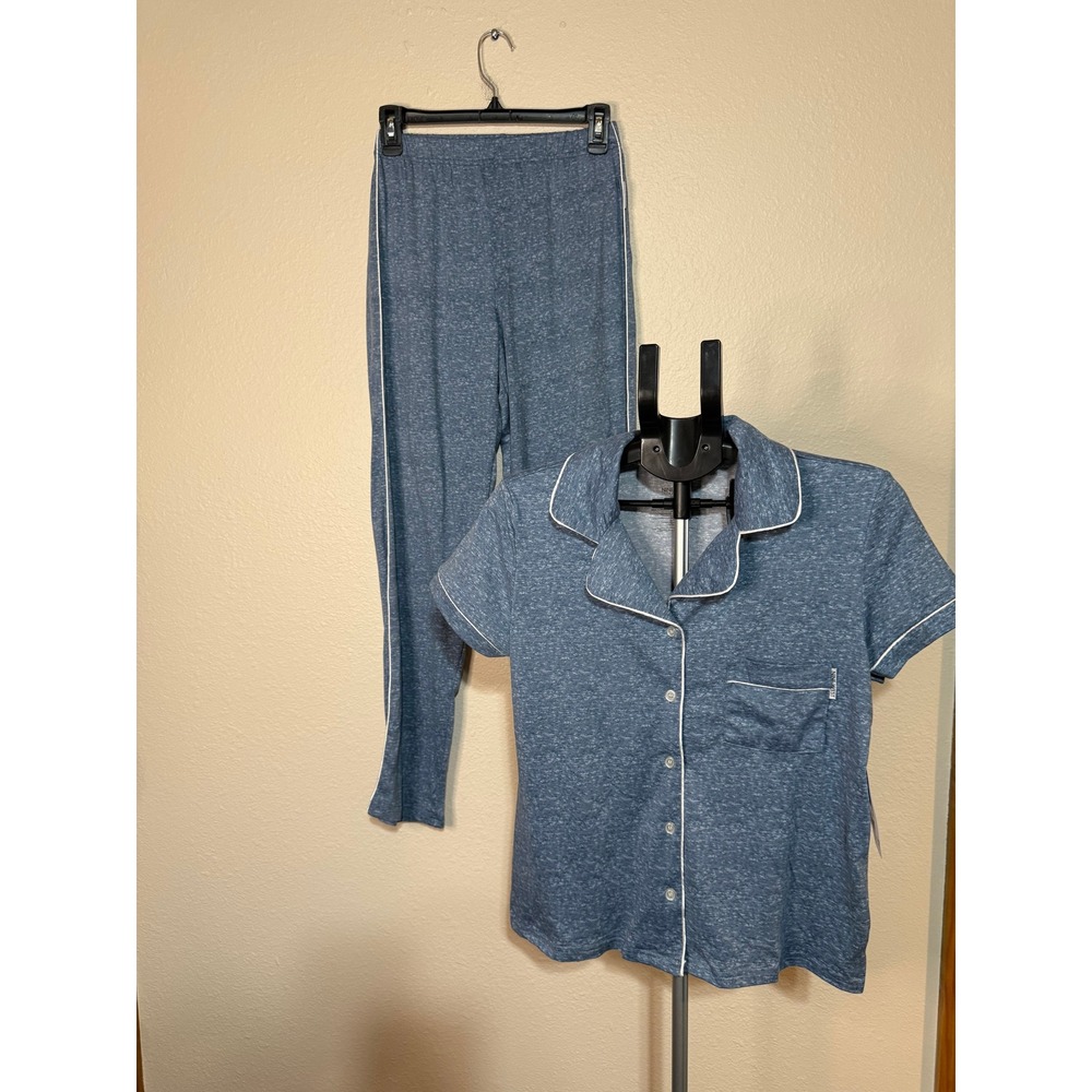 Nine West Women Pajama Set Wind Blue Heather Short Sleeve Top Pants S FNWFSO28BB